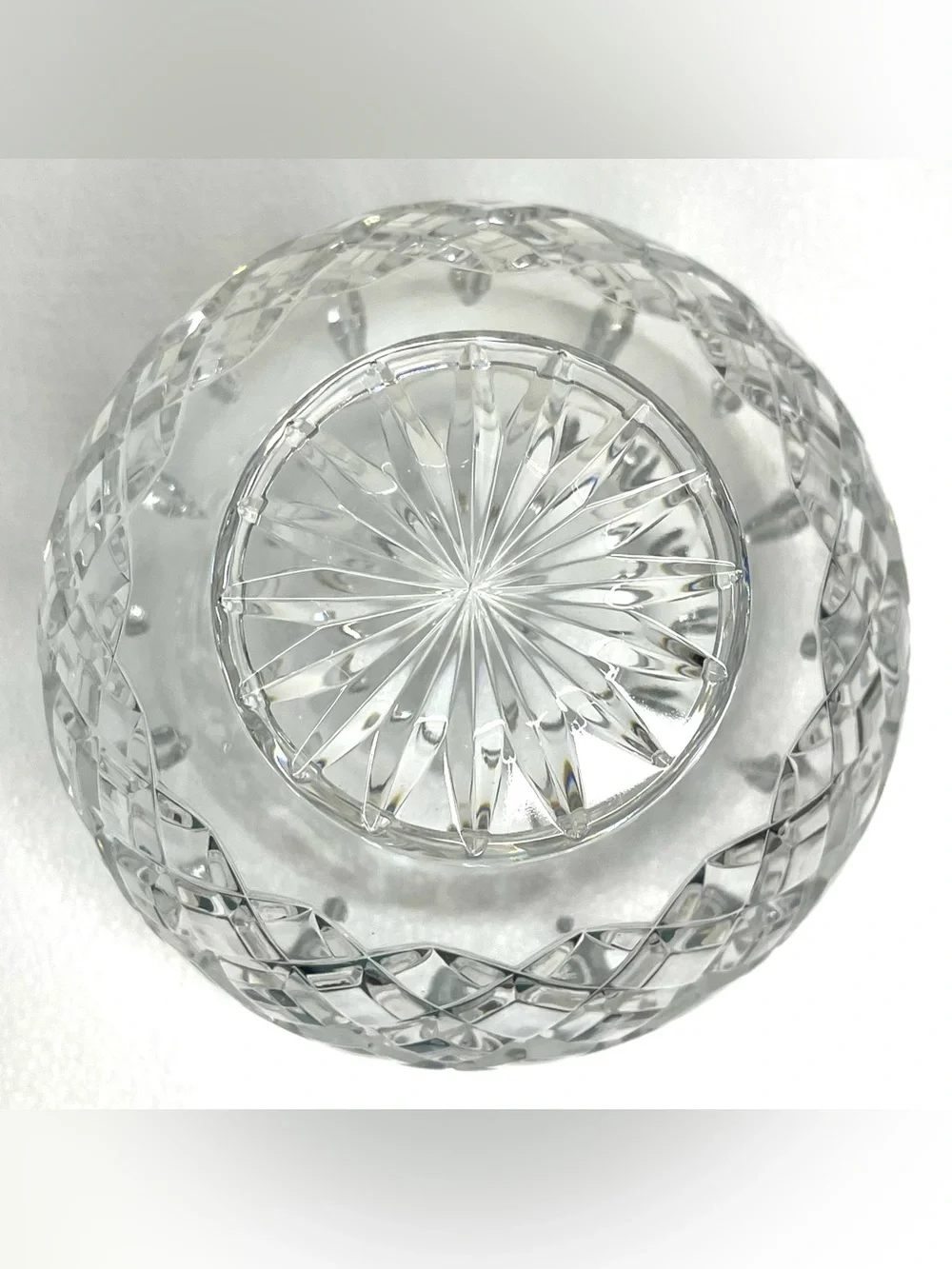 VTG Cut Crystal Rose Bowl Vase Diamond Fan Pattern Round Footed Scalloped Heavy